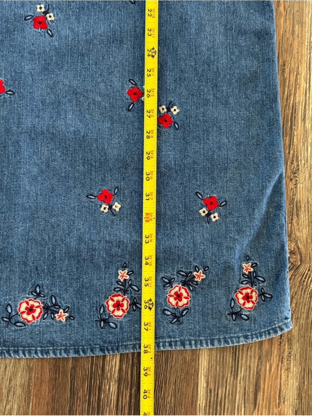 Vtg Christopher & Banks Floral Embroidered Blue Denim Maxi Jean Skirt Womens 14 - Picture 6 of 10
